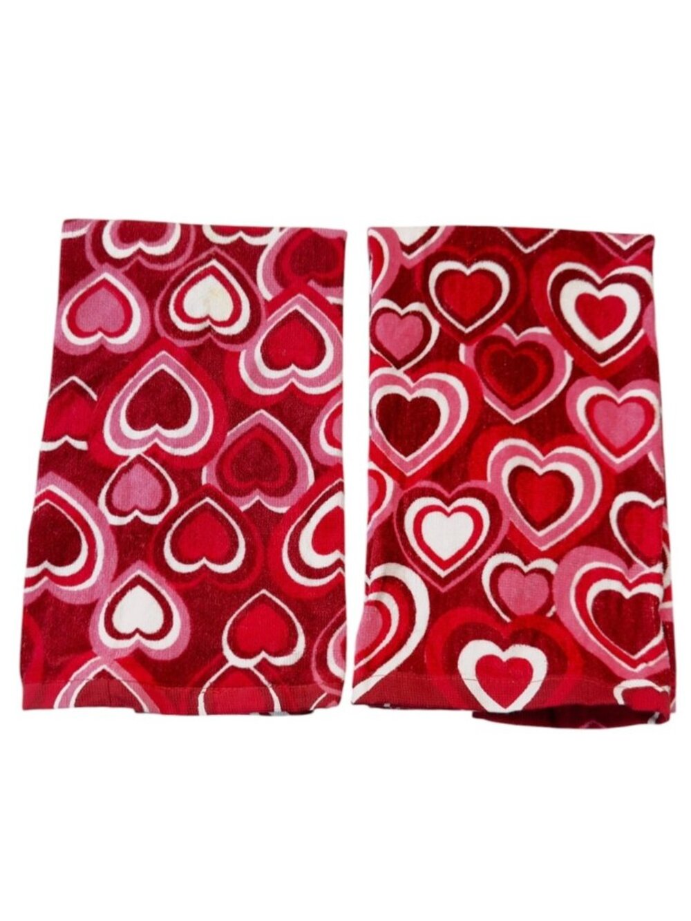 Ritz Valentine Kitchen Towels Set of 2 Red Pink Heart Print Cotton